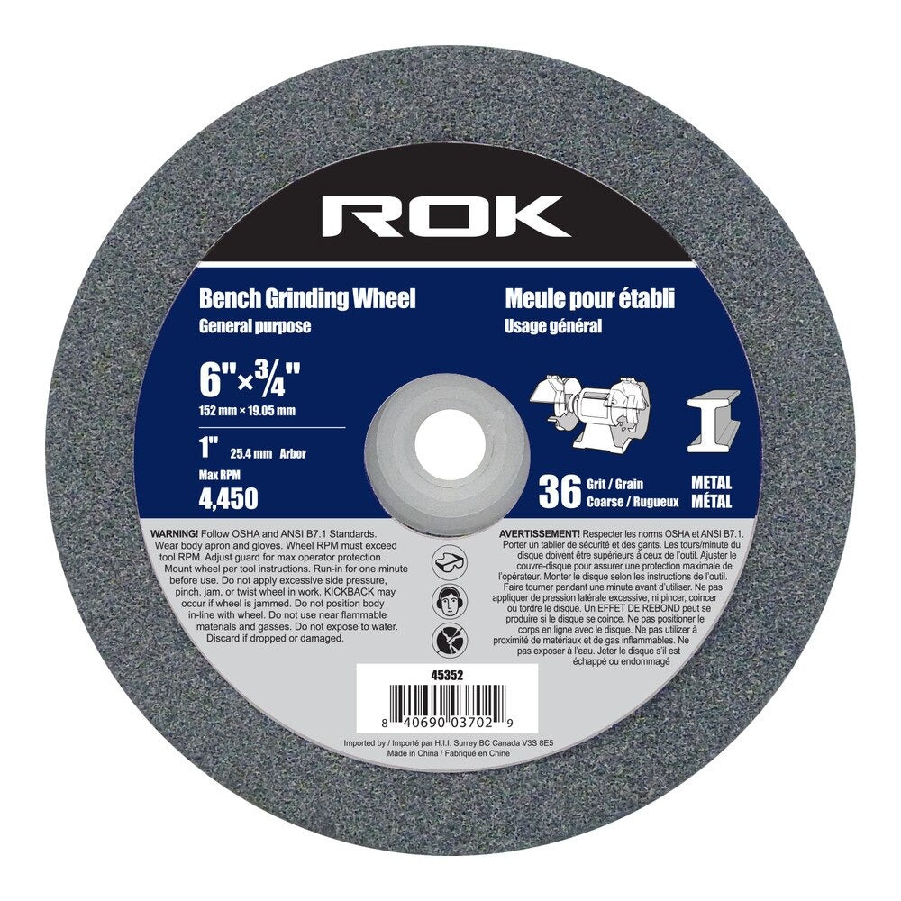 ROK 45352 6" Bench Grinder Wheel 36 Grit