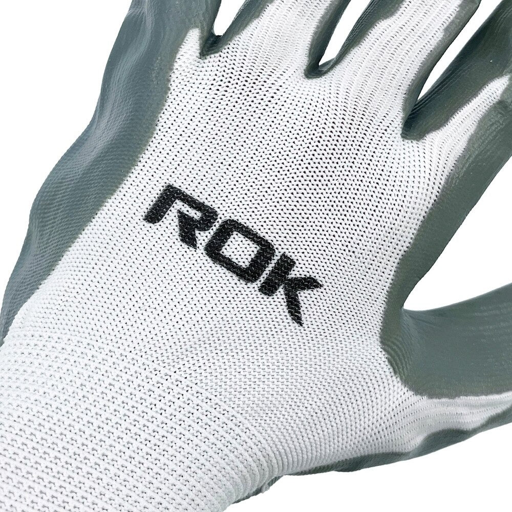 ROK 70810 Nitrile Coated Gloves Grey / White 6pk
