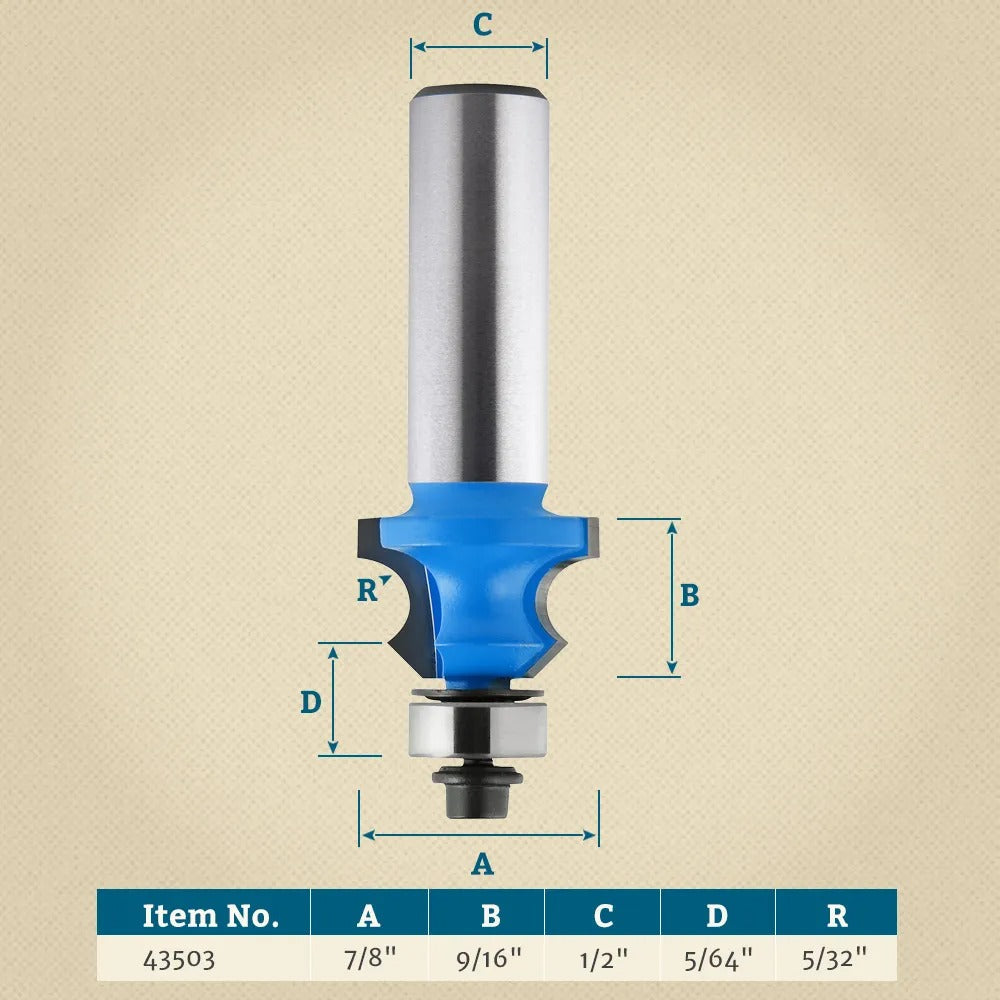Rockler 43503 - Shutter Bead Router Bit - 7/8" Dia x 9/16" H x 1/2" Shank