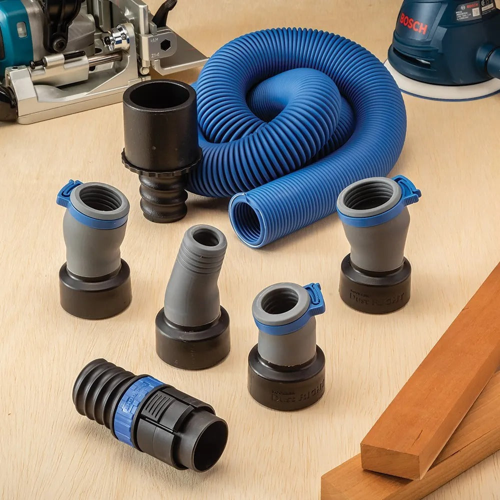 Rockler 68966 - Dust Right FlexiPort Power Tool Hose Kit with Click-Connect, 3' to 12' Expandable Hose