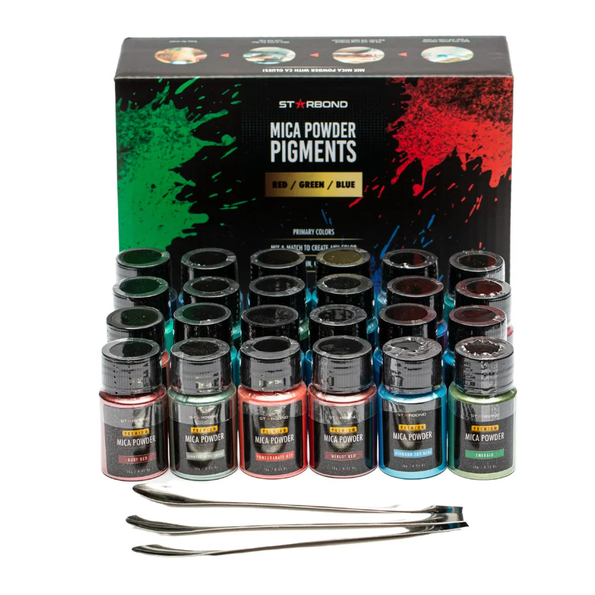 StarBond 24-Choices Mica Powder Creativity Set Red, Blue, Green , 10g bottles