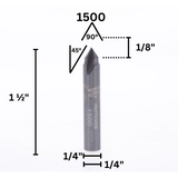 Whiteside 1500 90° V-Groove Bit, 1/4"SH, 1/4"CD, 1/8"PL