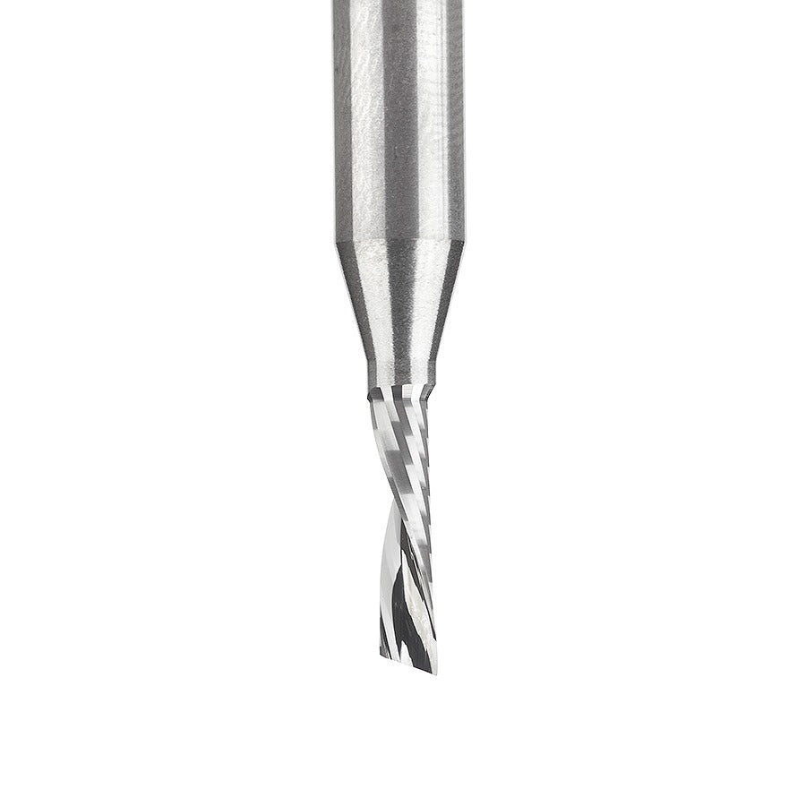 Amana 51511 Solid Carbide CNC Spiral 'O' Single Flute, Plastic Cutting 1/8" Dia x 1/2" x 1/4" Shank x 2" Long Down-Cut Router Bit