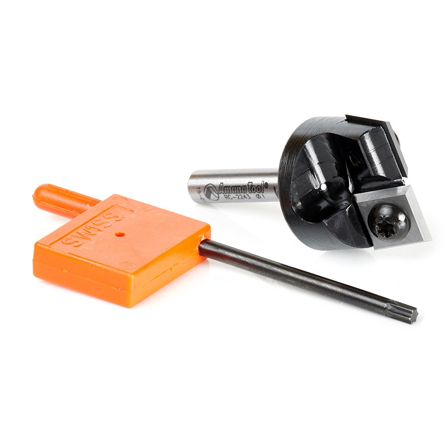 Amana RC-2243 Insert Carbide Mini Spoilboard Surfacing, Rabbeting, Flycutter, Slab Leveler & Surface Planer 1" Dia x 15/32" (12mm) x 1/4" Shank Router Bit