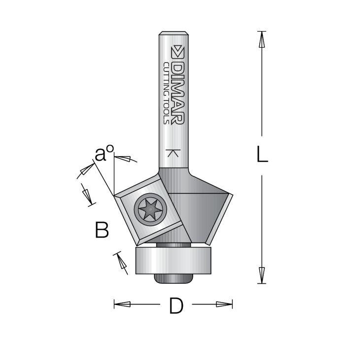 Dimar 2RB4-25 24mm Dia, Carbide Inserts, Bevel Trimming Bit, 2 Flute, 1/4" Shank, 2-1/8" Length