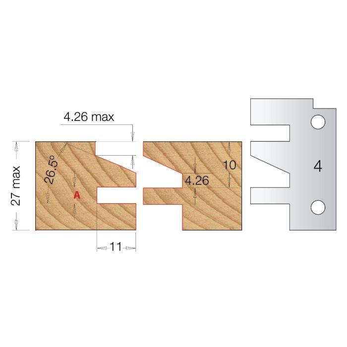 Dimar 3108686 40mm Cutting Length, Profile 4, Tongue & Groove Insert Knife - A