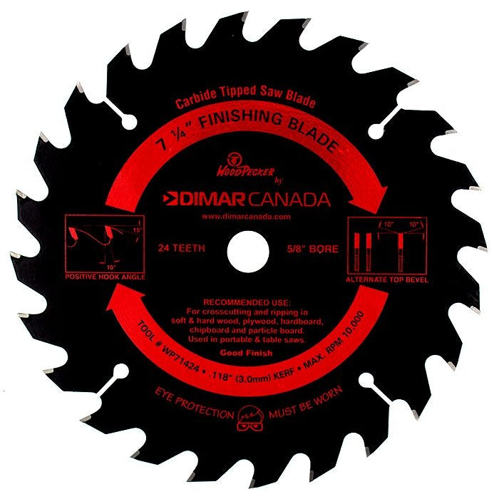 Dimar WP71424X 7-1/4" Dia, Carbide Tipped, Crosscut Saw Blade, 24 Teeth, ATB