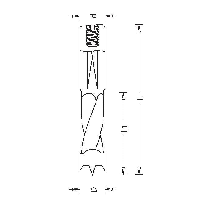 Dimar BKP-5-70RS 5mm Dia, Carbide Tipped, Brad Point Dowel Drill, 1 Flute Body, RH, 10mm Shank, 70mm Length