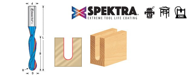 Amana 46377-K Solid Carbide Spektra™ Extreme Tool Life Coated Up-Cut Ball Nose Spiral 1/16" Radius x 1/8" Dia x 5/8" x 1/8" Shank Router Bit