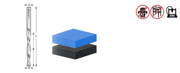 Amana 46564 Solid Carbide CNC Foam Cutting Down-Cut Square End Spiral 1/8" Dia x 1-1/8" x 1/4" Shank x 2-1/2" Long Router Bit