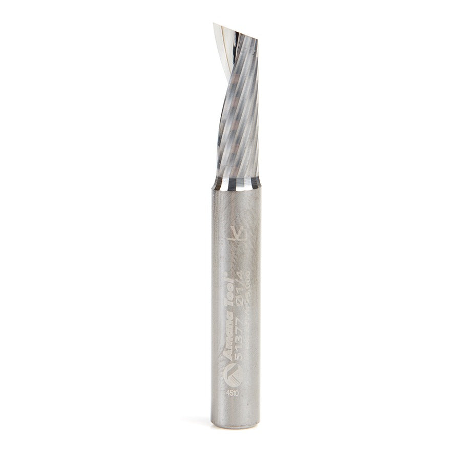 Amana 51377 Solid Carbide CNC Spiral 'O' Single Flute, Aluminum Cutting 1/4" Dia x 3/4" x 1/4" Shank x 2" Long Up-Cut Router Bit