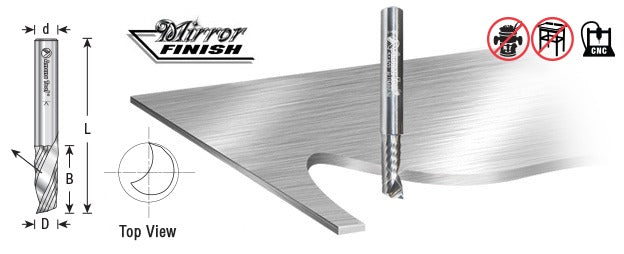Amana 51456 Solid Carbide CNC Spiral 'O' Single Flute, Aluminum Cutting 3/16" Dia x 7/8" x 1/4" Shank x 2-1/2" Long Up-Cut Router Bit