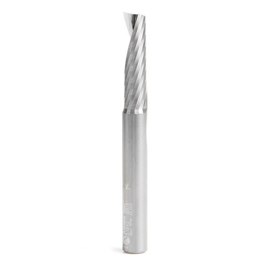 Amana 51643 Solid Carbide CNC Spiral 'O' Single Flute, Aluminum Cutting 3/8" Dia x 1-3/8" x 3/8" Shank x 3-1/2" Long Up-Cut Router Bit
