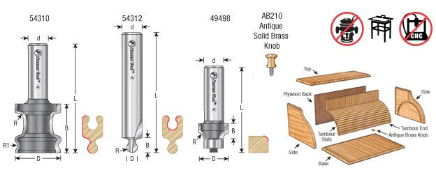 Amana 54314 3-Piece Carbide Tipped Tambour Door / Appliance Garage Door 1/2" Shank Set
