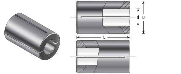 Amana RB-108 High Precision Steel Router Collet Reducer 3/8" Overall Dia x 1/4" Inner Dia x 1" Long