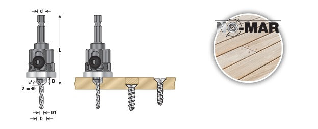 Amana 55293 Carbide Tipped 82 Degree Countersink with Adjustable Low Friction Depth Stop, 3/8" Dia x 7/64" Drill Dia x 1/4" Quick Release Hex Shank for Wood Screw #8