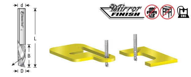 Amana 51511 Solid Carbide CNC Spiral 'O' Single Flute, Plastic Cutting 1/8" Dia x 1/2" x 1/4" Shank x 2" Long Down-Cut Router Bit