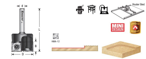 Amana RC-2243 Insert Carbide Mini Spoilboard Surfacing, Rabbeting, Flycutter, Slab Leveler & Surface Planer 1" Dia x 15/32" (12mm) x 1/4" Shank Router Bit
