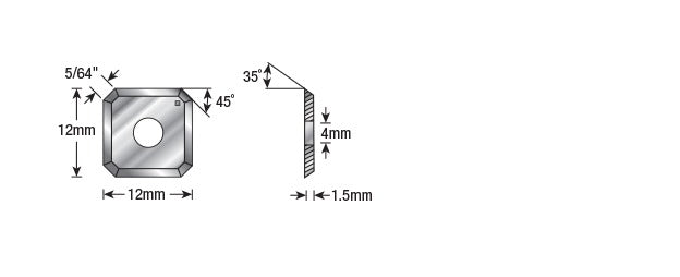 Amana RCK-457 Solid Carbide 4 Cutting Edges Insert Knife General Purpose Wood, Chipboard, Plywood 12 x 12 x 1.5mm x 45 Degree Angle