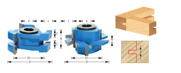 Amana SC555 2-Piece Carbide Tipped 3-Wing Instile & Rail Adjustable Cabinet Door 2-3/8" Dia x 1-1/16' to 1-21/64" x 1/2" & 3/4" Bore Set for 5/8" to 1-1/4" Material