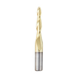 Amana 46283 CNC 2D and 3D Carving 3 Deg Tapered Angle Ball Tip 1/4" Dia x 1/8" Radius x 2" x 1/2" Shank x 4" Long x 2 Flute Solid Carbide Up-Cut Spiral ZrN Coated Router Bit
