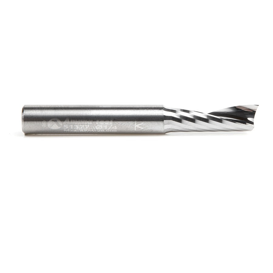 Amana 51377 Solid Carbide CNC Spiral 'O' Single Flute, Aluminum Cutting 1/4" Dia x 3/4" x 1/4" Shank x 2" Long Up-Cut Router Bit