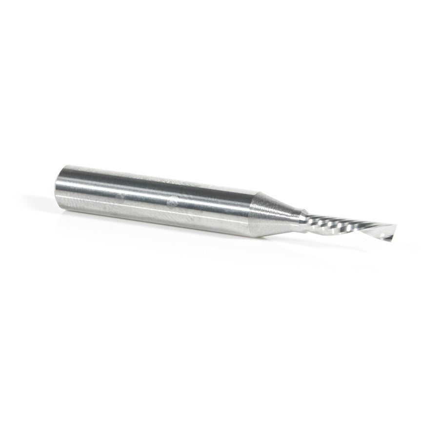 Amana 51511 Solid Carbide CNC Spiral 'O' Single Flute, Plastic Cutting 1/8" Dia x 1/2" x 1/4" Shank x 2" Long Down-Cut Router Bit