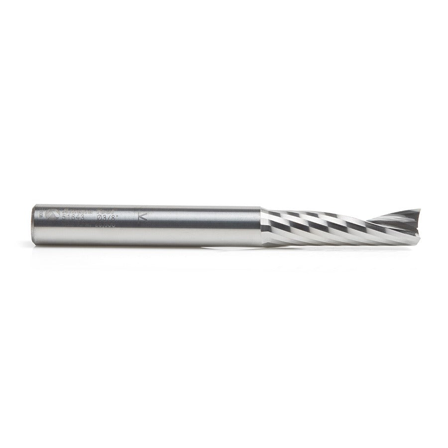 Amana 51643 Solid Carbide CNC Spiral 'O' Single Flute, Aluminum Cutting 3/8" Dia x 1-3/8" x 3/8" Shank x 3-1/2" Long Up-Cut Router Bit