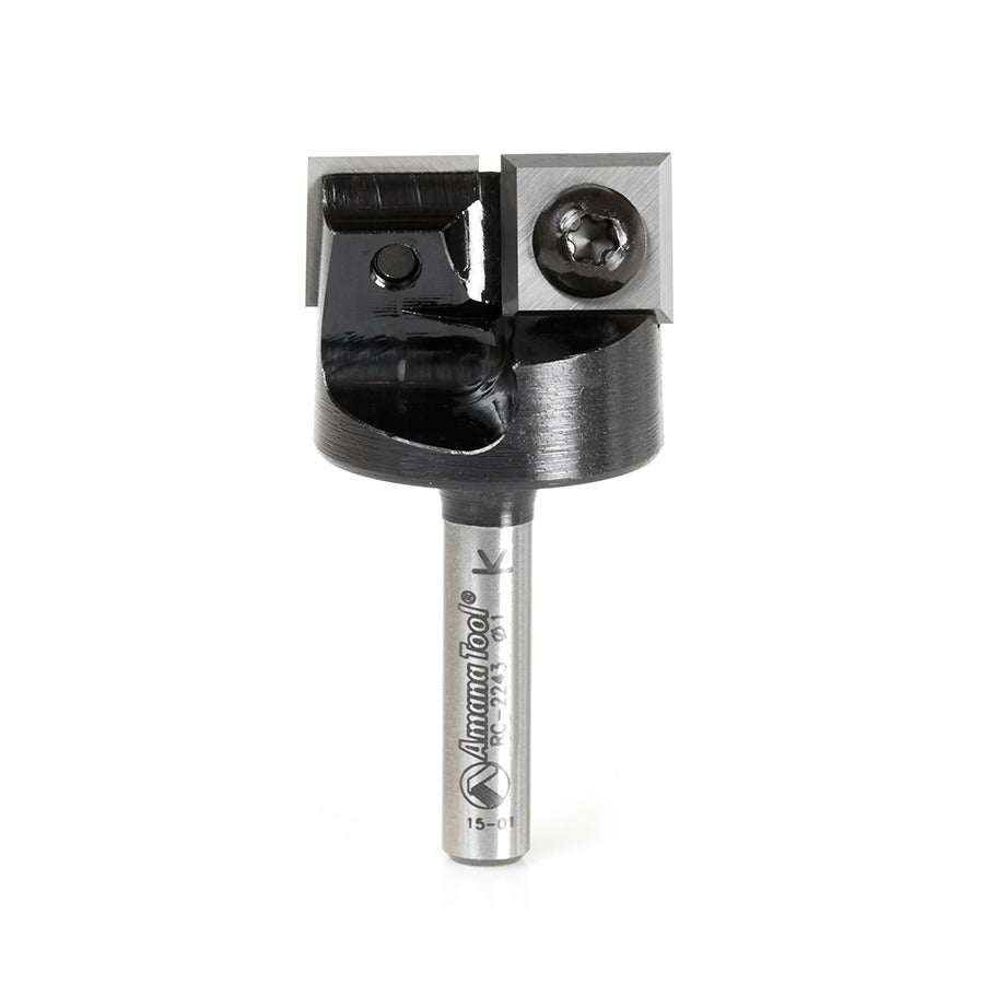Amana RC-2243 Insert Carbide Mini Spoilboard Surfacing, Rabbeting, Flycutter, Slab Leveler & Surface Planer 1" Dia x 15/32" (12mm) x 1/4" Shank Router Bit