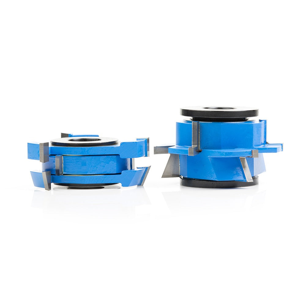Amana SC565 2-Piece Carbide Tipped 3-Wing Instile & Rail Adjustable Cabinet Door 22-1/2" Degree Bevel x 2-3/8" Dia x 1-1/16" to 1-21/64" x 1/2" & 3/4" Bore Set for 5/8" to 1-1/4" Material