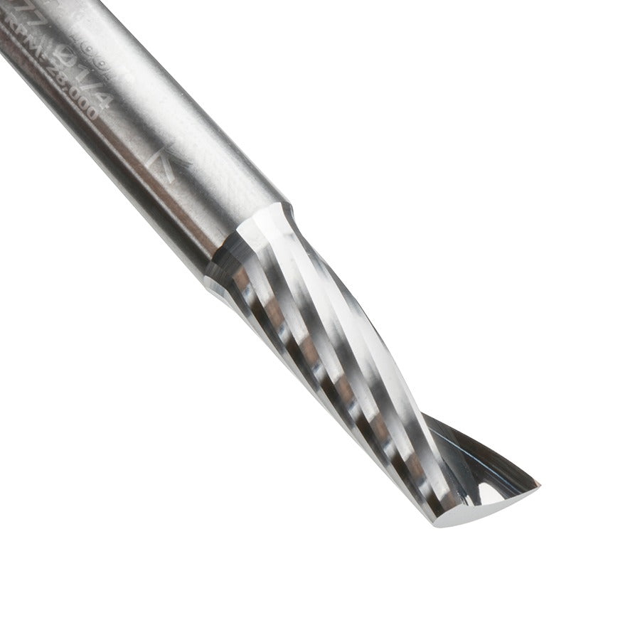 Amana 51377 Solid Carbide CNC Spiral 'O' Single Flute, Aluminum Cutting 1/4" Dia x 3/4" x 1/4" Shank x 2" Long Up-Cut Router Bit