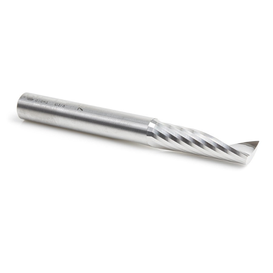 Amana 51643 Solid Carbide CNC Spiral 'O' Single Flute, Aluminum Cutting 3/8" Dia x 1-3/8" x 3/8" Shank x 3-1/2" Long Up-Cut Router Bit