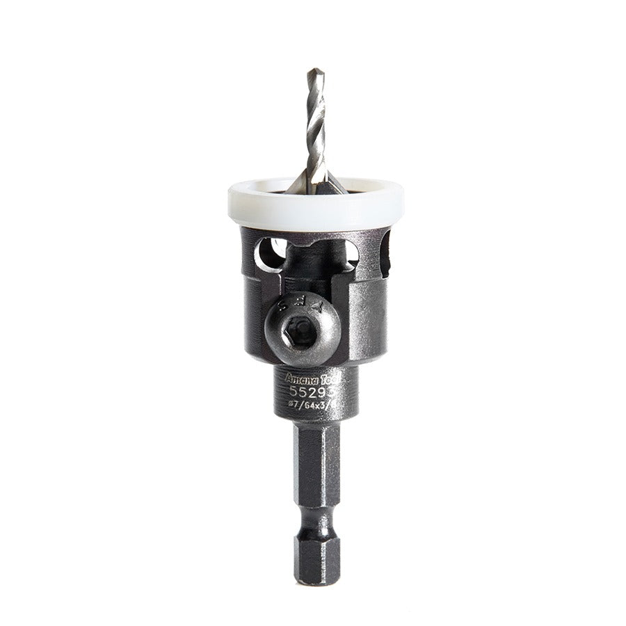 Amana 55293 Carbide Tipped 82 Degree Countersink with Adjustable Low Friction Depth Stop, 3/8" Dia x 7/64" Drill Dia x 1/4" Quick Release Hex Shank for Wood Screw #8
