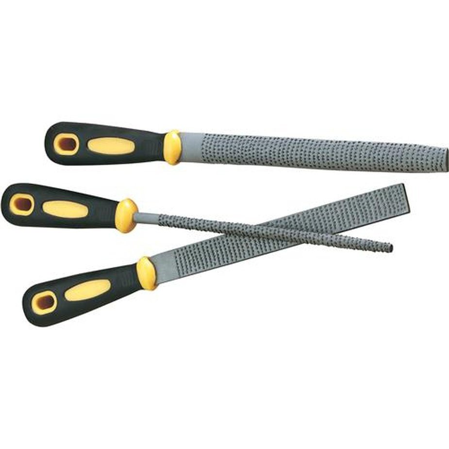 3 Pc Wood Rasp Set With Rubber Handles