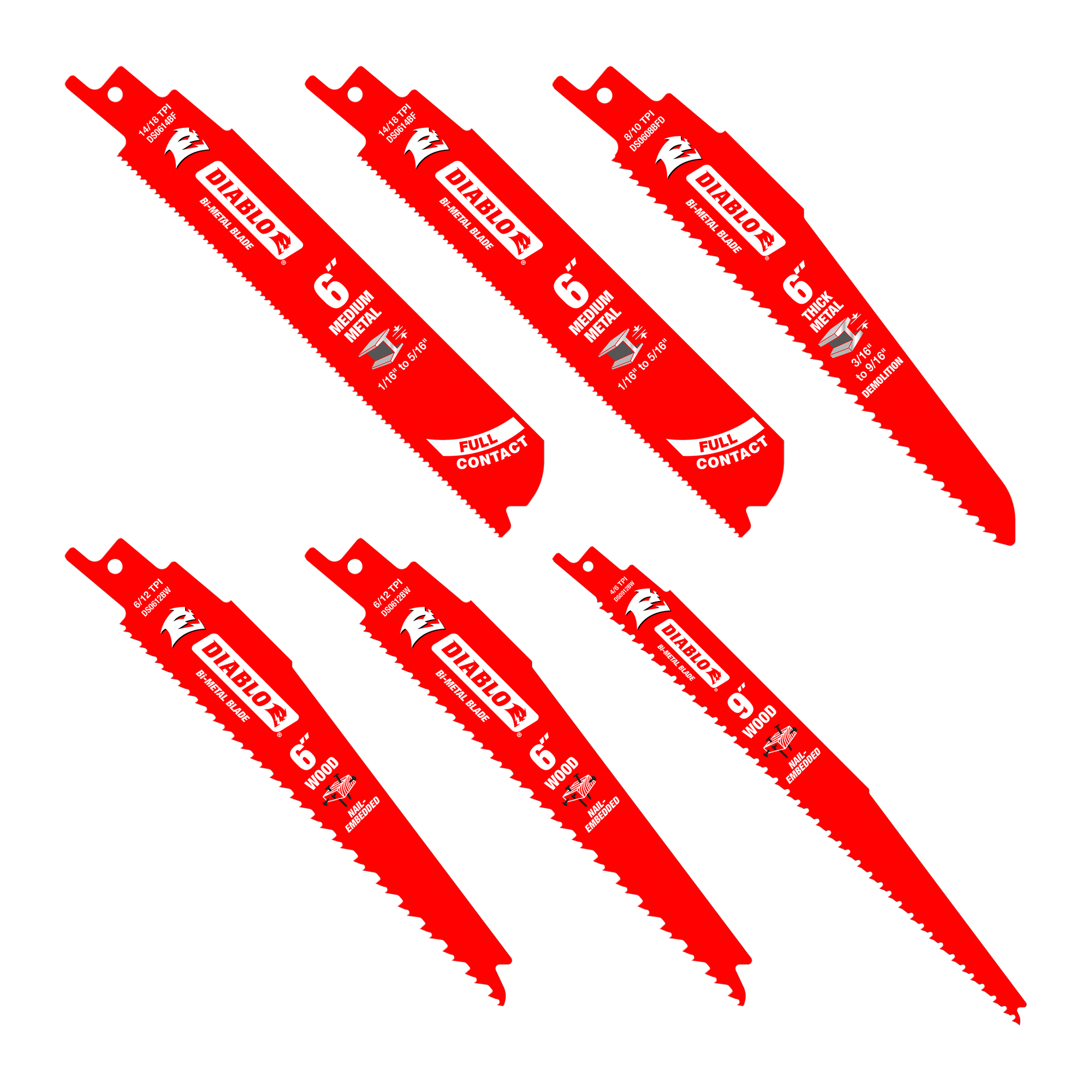 6 pc Nail-Embedded Wood and Metal Cutting/Demolition Recip Set