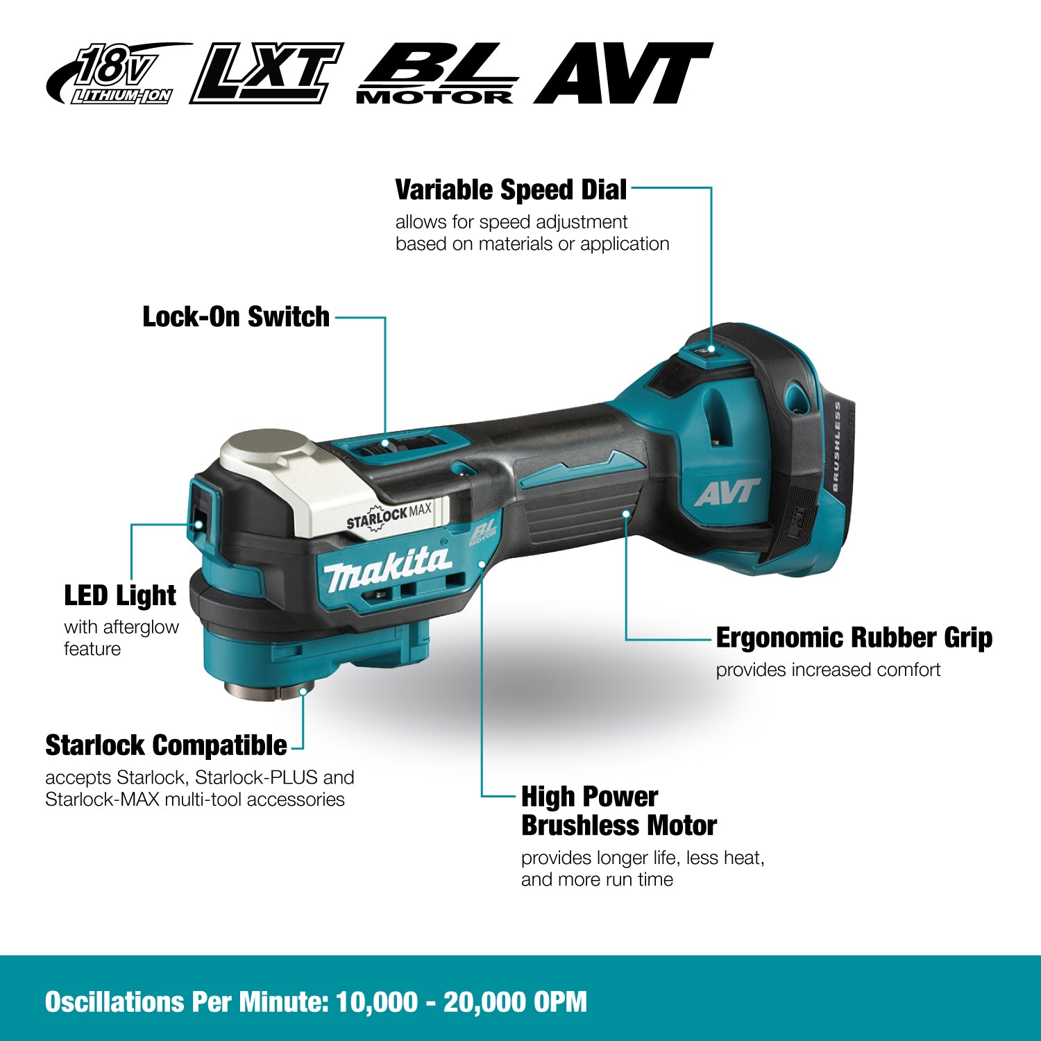 Cordless Toolless Multi Tool with Brushless Motor and AVT Tool Only