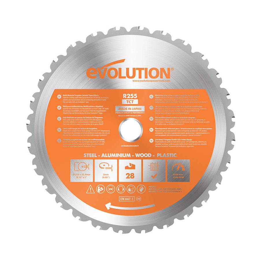 Evolution 10 In. 28T, 1 In. Arbor, Tungsten Carbide Tipped Multi-Material Cutting Blade