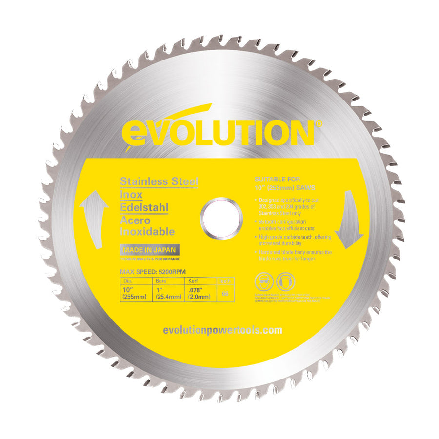 Evolution 10 In. 66T, 1 In. Arbor, Tungsten Carbide Tipped Stainless Steel Cutting Blade