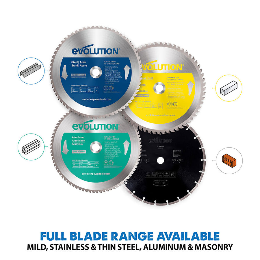 Evolution 12 In. 52T, 1 In. Arbor, Tungsten Carbide Tipped Mild Steel And Ferrous Metal Cutting Blade