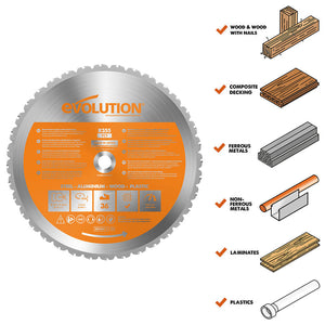 Evolution 14 In. 36T, 1 In. Arbor, Tungsten Carbide Tipped Multi-Material Cutting Blade