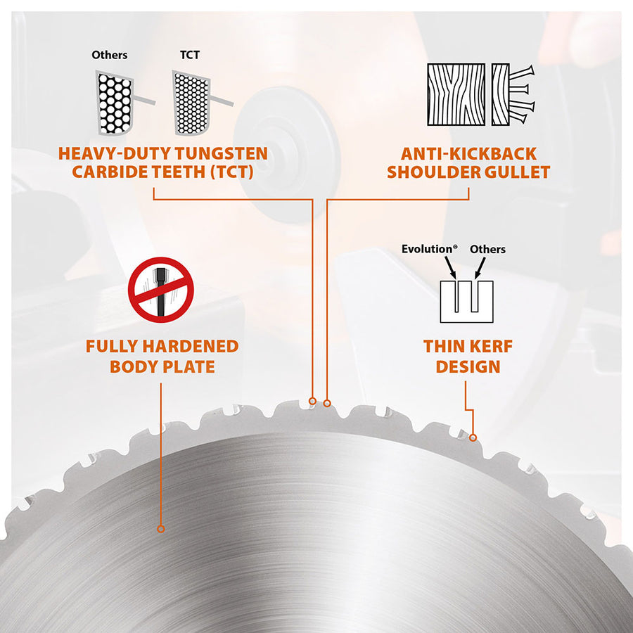 Evolution 14 In. 36T, 1 In. Arbor, Tungsten Carbide Tipped Multi-Material Cutting Blade