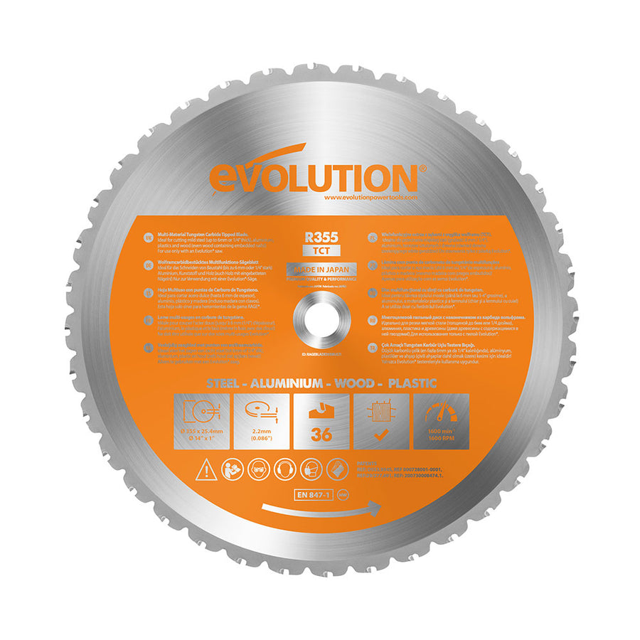 Evolution 14 In. 36T, 1 In. Arbor, Tungsten Carbide Tipped Multi-Material Cutting Blade