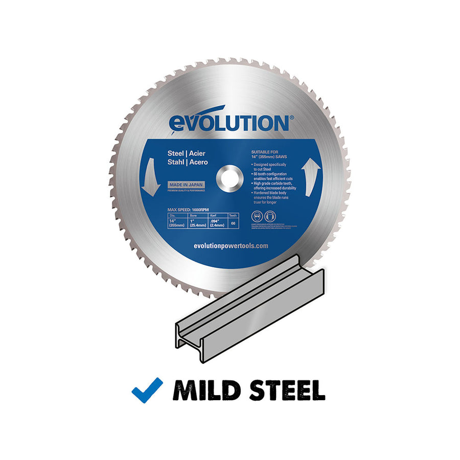 Evolution 14 In. 66T, 1 In. Arbor, Tungsten Carbide Tipped Mild Steel And Ferrous Metal Blade