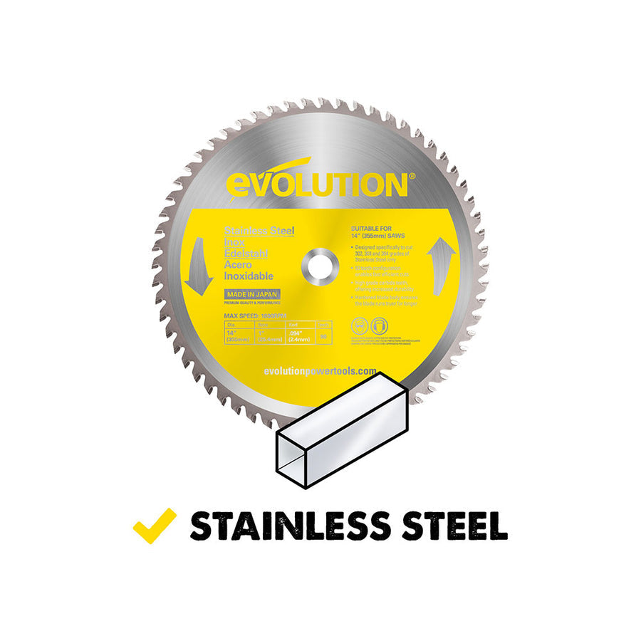 Evolution 14 In. 90T, 1 In. Arbor, Tungsten Carbide Tipped Stainless Steel Cutting Blade