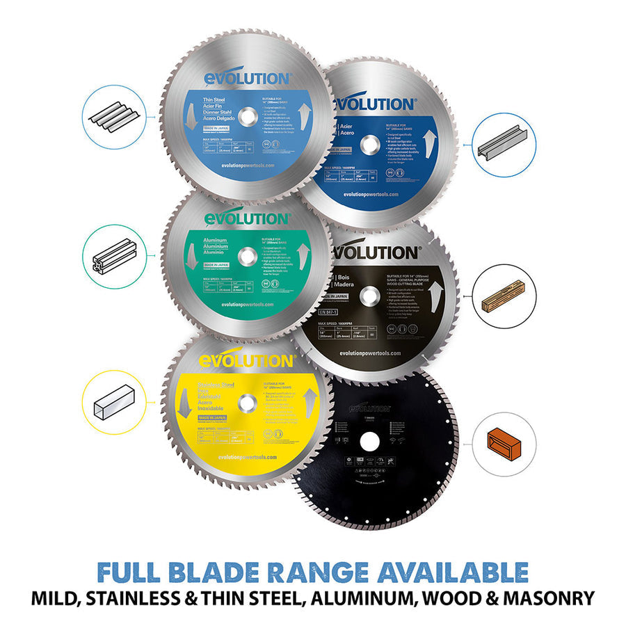 Evolution 14 In. 90T, 1 In. Arbor, Tungsten Carbide Tipped Thin Steel And Ferrous Metal Cutting Blade
