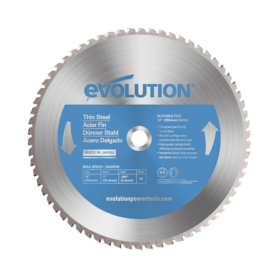 Evolution 14 In. 90T, 1 In. Arbor, Tungsten Carbide Tipped Thin Steel And Ferrous Metal Cutting Blade