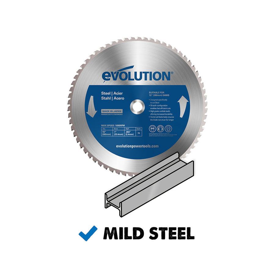Evolution 15 In. 70T, 1 In. Arbor, Tungsten Carbide Tipped Mild Steel And Ferrous Metal Cutting Blade