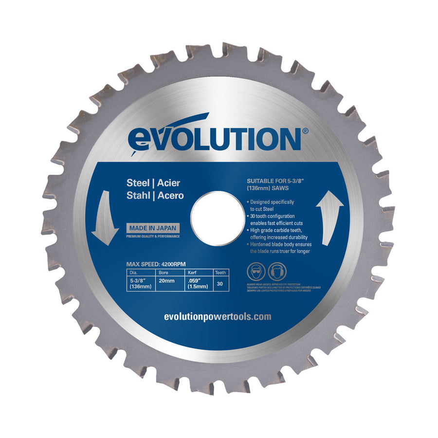 Evolution 5-3/8 In. 30T, 25/32 In. Arbor, Tungsten Carbide Tipped Mild Steel And Ferrous Metal Cutting Blade