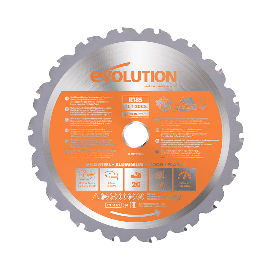 Evolution 7-1/4 In. 20T, 25/32 In. Arbor, Tungsten Carbide Tipped Multi-Material Cutting Blade Circular Saw & Chop Saw Blade