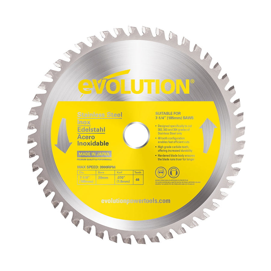 Evolution 7-1/4 In. 48T, 25/32 In. Arbor, Tungsten Carbide Tipped Stainless Steel Cutting Blade